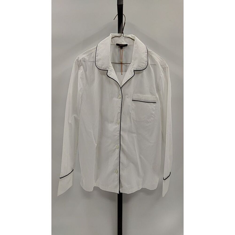 Quince White Button-Up Pajama Shirt with Black Piping